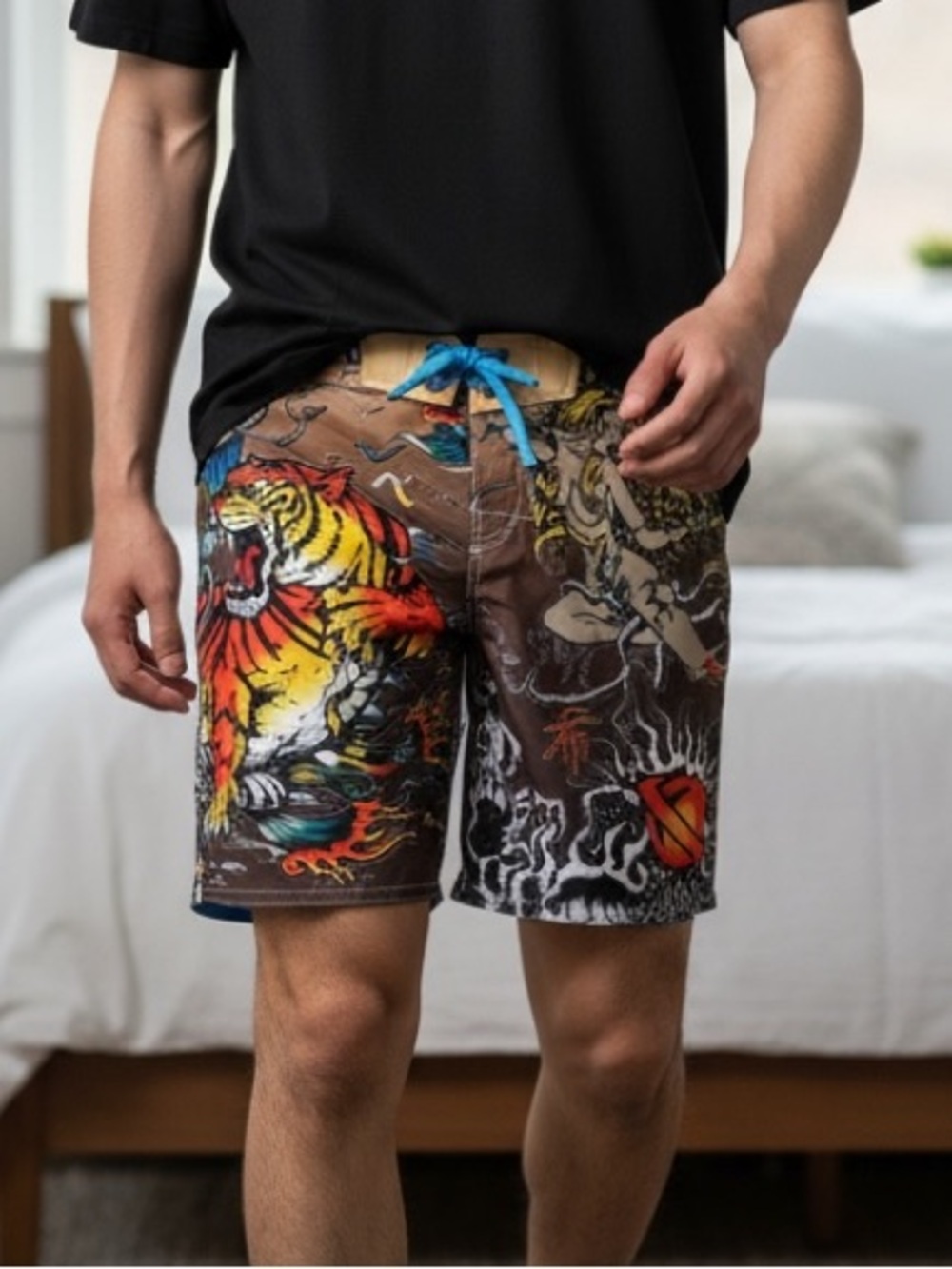 NWT Ron Jon Surf Shop Tiger Dragon Graphic Board Shorts Tattoo Style Swim 31
